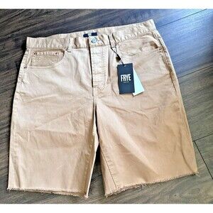 Frye Men's Raw Hem Cotton  9" Denim Short washed russet Caramel Brown 34